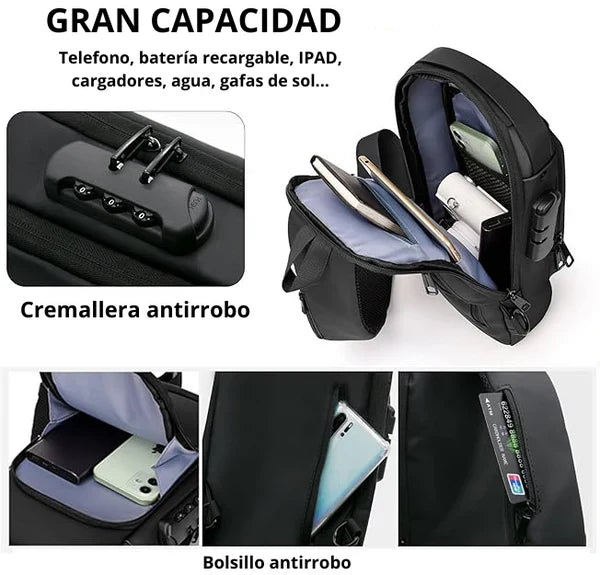 BOLSO CRUZADO ANTIRROBO +USB 3.0 2024